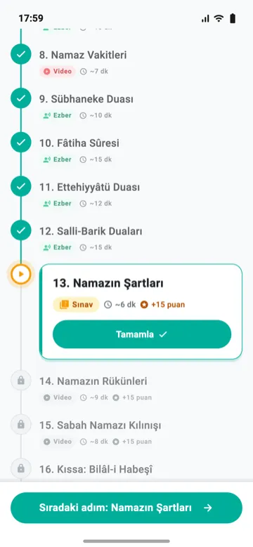 Öğrenme yolu ayrıntısı: tamamlanan adımlar ve sıradaki adım